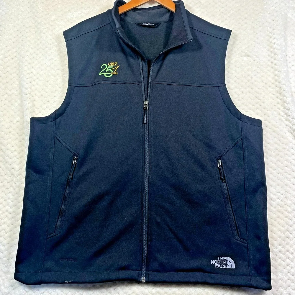 North Face Mens XL Black WindWall Softshell Vest Sleeveless Jacket Logo CBIZ